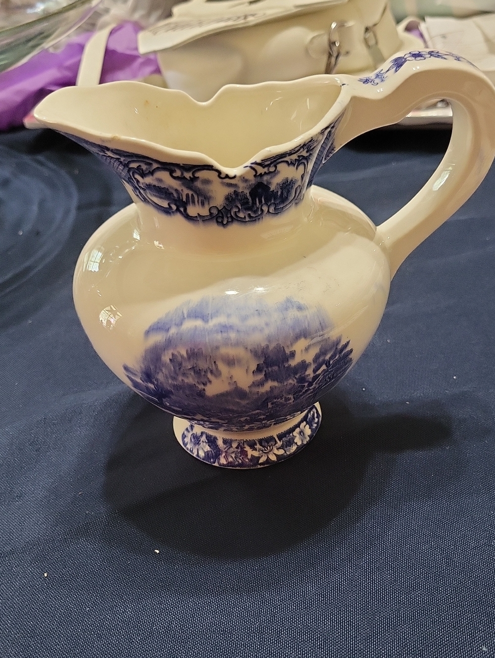 ArtMark Vintage Blue and White Ceramic Pitcher